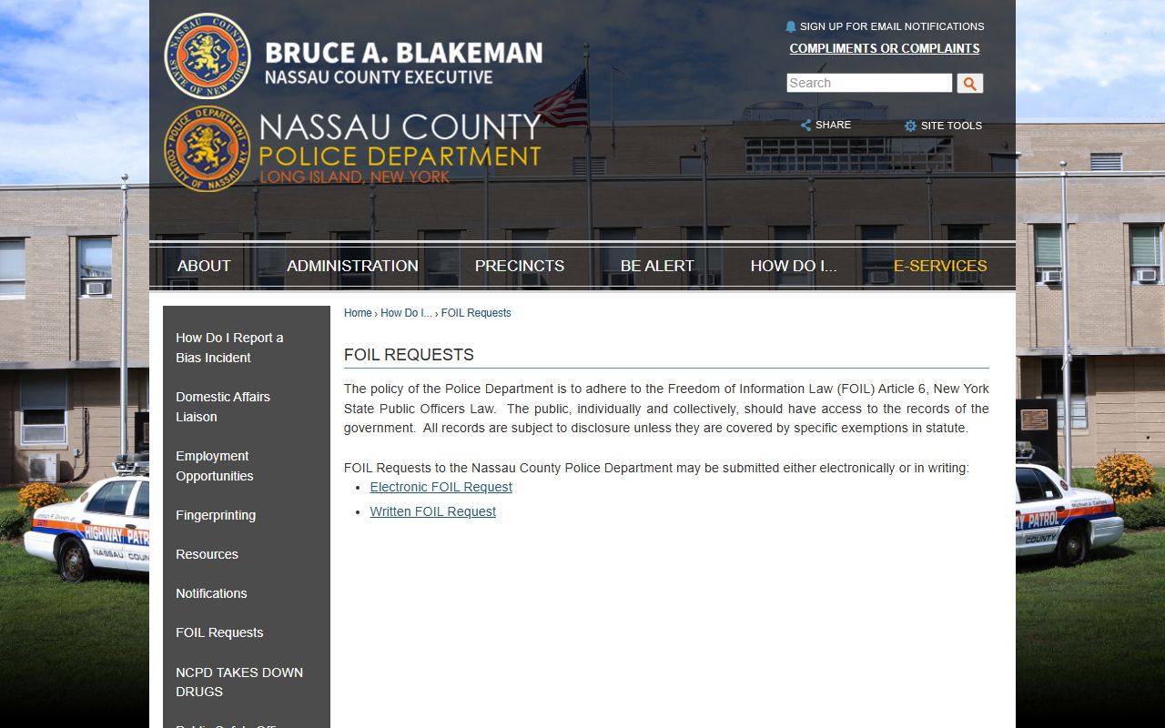 Nassau County jail mugshots police FOIL request route
